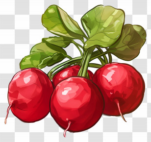 Radishes - Fresh Red Radishes With Green Leaves Transparent PNG