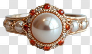Pearl Ring - Elegant Golden Pearl Ring With Gemstones Transparent PNG