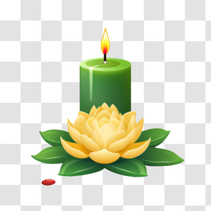 Candle Lotus Flower - Green Candle With Yellow Lotus Flower Transparent PNG