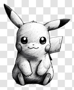 Pikachu - Black And White Cute Cartoon Character Illustration Transparent PNG