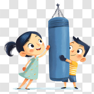 Girl Striking Punching Bag - Kids Playing With Punching Bag Transparent PNG