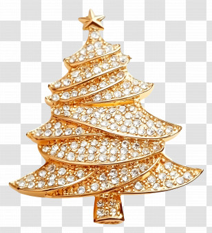 Christmas Gold - Sparkling Golden Christmas Tree Brooch Transparent PNG