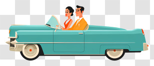 Honeymoon Car - Retro Couple In Vintage Car Transparent PNG
