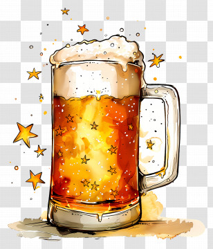 Beer - Beer Mug Illustration With Froth And Stars Transparent PNG