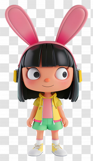 Louise Belcher - Pink Bunny Girl With Yellow Jacket Transparent PNG