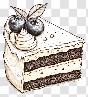 Cake Drawing - Black And White Cake Slice With Blueberries Transparent PNG