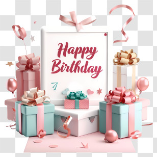 Cute Happy Birthday Text - Vibrant Birthday Scene With Presents And Balloons Transparent PNG