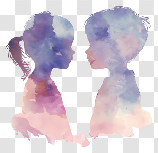 Children Silhouette - Watercolor Silhouettes Of Children Transparent PNG