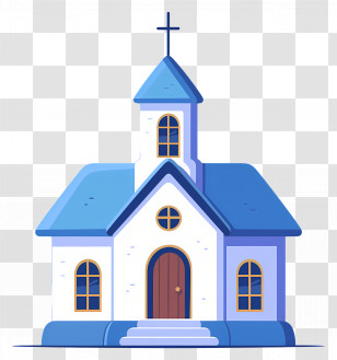 Church Building - Charming Blue And White Church Illustration Transparent PNG