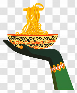 Indian Hand - Hand Holding A Decorative Bowl Of Noodles Transparent PNG