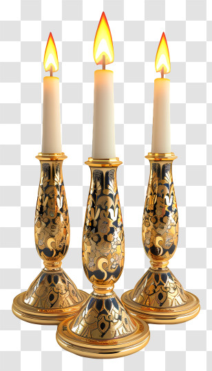 Orthodox New Year Candles - Elegant Gold Candlesticks With Flames Transparent PNG
