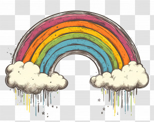 Retro Rainbow - Colorful Rainbow With Clouds Transparent PNG
