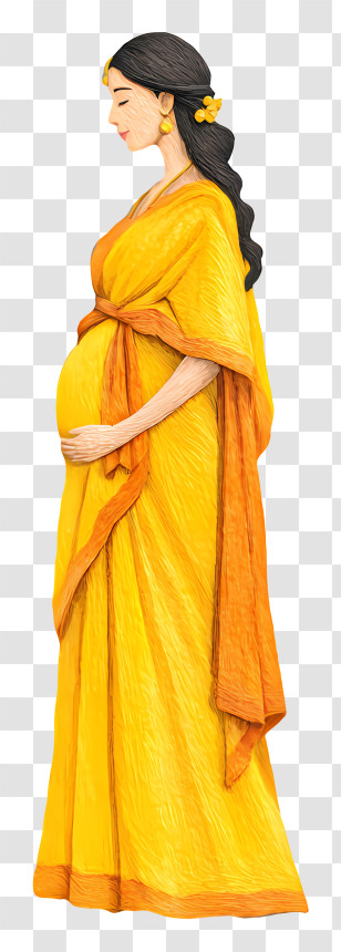 Pregnant Woman In Saree - Pregnant Woman In Yellow Sari Transparent PNG