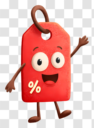 Red Discount Price Tag - Happy Red Discount Tag Character Transparent PNG