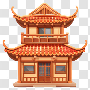 Wooden Chinese House - Wooden Traditional Asian House With Curved Roofs Transparent PNG