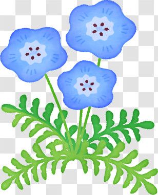 Elegant Periwinkle Flower - Blue Flowers With Green Foliage Illustration Transparent PNG