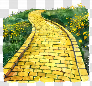 Yellow Brick Road - Yellow Brick Road Pathway Surrounded By Flowers Transparent PNG