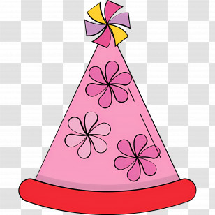 Birthday Cone - Pink Party Hat With Flowers Transparent PNG