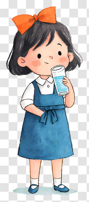 Kindergarten Girl Drinking Water - Girl Drinking Water Cartoon Transparent PNG