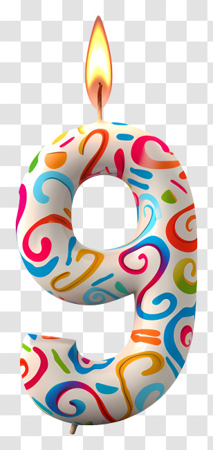 Number 9 Birthday Candle - Colorful Number 9 Birthday Candle Transparent PNG
