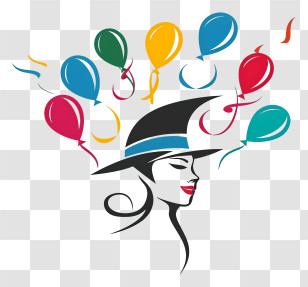 World Party Day - Woman With Colorful Balloons Illustration Transparent PNG