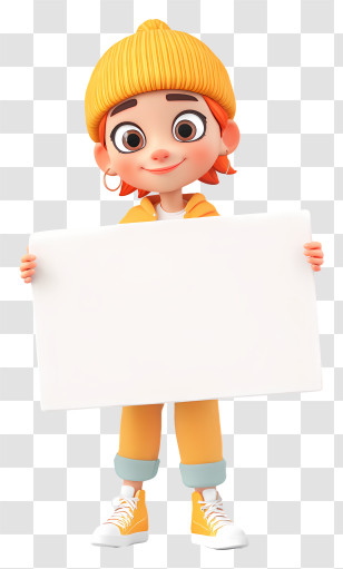 Cartoon Girl Holding Blank Sign - Cartoon Girl Holding Blank Sign Transparent PNG