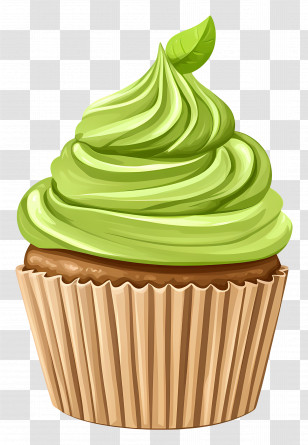 Matcha Cupcake - Cupcake Topped With Green Leaf Decoration Transparent PNG