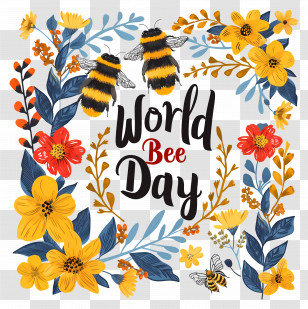 World Bee Day - Colorful World Bee Day Illustration With Flowers And Bees Transparent PNG