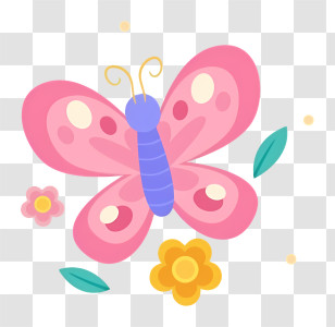 Butterfly - Pink Butterfly With Flowers Transparent PNG