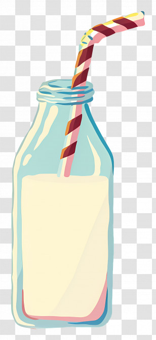 Milk Bottle - Cute Glass Milk Bottle With Colorful Straw Transparent PNG