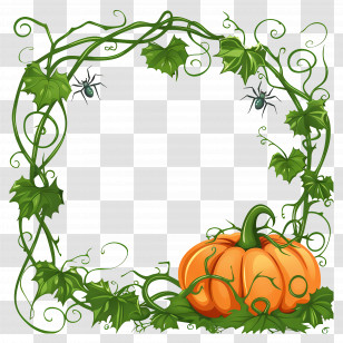 Halloween Frame - Pumpkin And Vines Frame For Halloween Transparent PNG