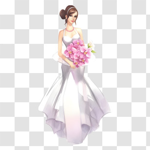 Wedding Dress
 - Bride In Elegant Wedding Dress Holding Flowers Transparent PNG