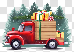 Red Truck - Red Christmas Truck With Gifts And A Festive Scene Transparent PNG
