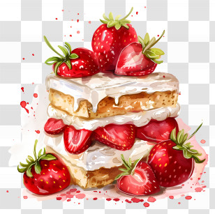 Strawberry Shortcake - Strawberry Cake With Cream And Fresh Berries Illustration Transparent PNG