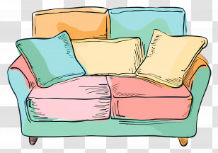 Sofa Top View - Colorful Sofa With Pillows Illustration Transparent PNG