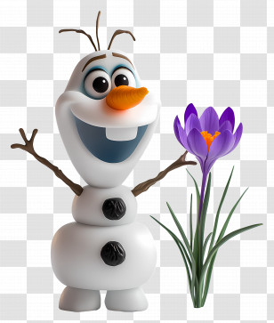 Frozen Olaf - Snowman With Purple Flower Transparent PNG