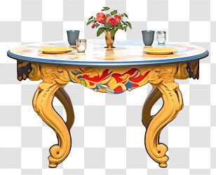 Yellow And Blue Pattern - Decorative Dining Table With Flowers Transparent PNG