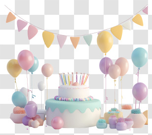 Outside Birthday Party - Birthday Cake With Balloons Transparent PNG