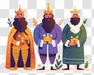 Epiphany Day - Three Wise Men With Crowns And Gifts Transparent PNG