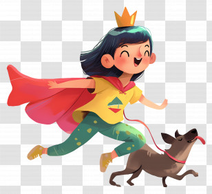 Girl Wearing Red Cape - Joyful Girl Running With Dog Transparent PNG