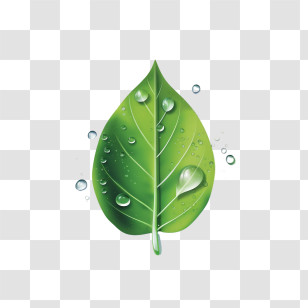 Green Leaf - Green Leaf With Water Droplets Transparent PNG