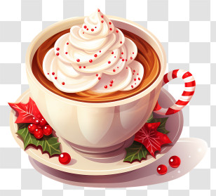 Hot Chocolate - Hot Chocolate With Festive Cream And Decorations Transparent PNG