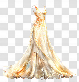 Evening Gown Wedding Dress - Golden Elegant Gown Illustration With Sparkles Transparent PNG