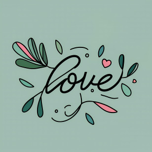Love Word Art - Love Text With Leaves And Hearts Transparent PNG