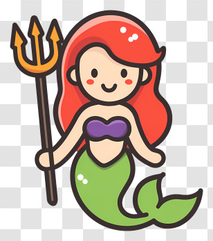 Smiling Mermaid With Trident - Cute Mermaid With Trident Transparent PNG