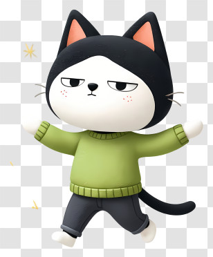Cat Mascot Enjoying Winter - Grumpy Black Cat In Green Sweater Transparent PNG
