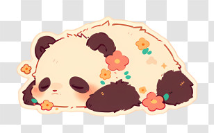 Sleepy Panda With Flowers Transparent PNG