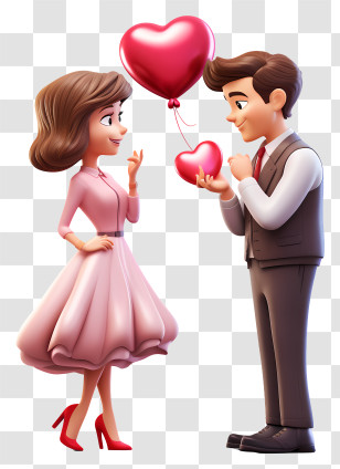 Emoji - Romantic Couple Holding Heart Balloons Transparent PNG