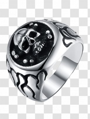 Ring Skull Stainless Steel Signet Silver - Metal - Pattern Transparent PNG