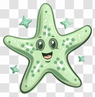Cute Starfish - Happy Green Cartoon Starfish Transparent PNG